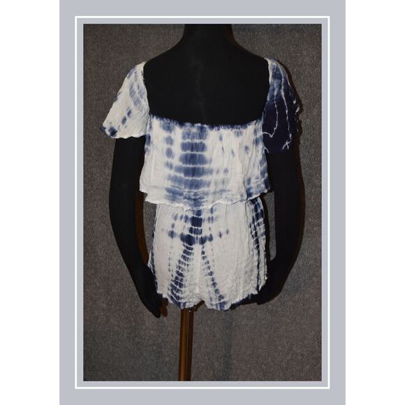 18 Centimeters Blue Tie Dyed Broomstick Cap Flutter Sleeve Romper Jumpsuit SZ M - Picture 4 of 8